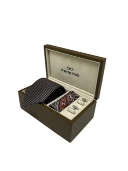 The Tie Hub - Men Navy Blue Silk Paisley Necktie & Pocket Square with Pair Of Cufflink Gift Set