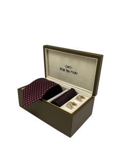 The Tie Hub - Men Maroon Silk Paisley Necktie & Pocket Square with Pair Of Cufflink Gift Set