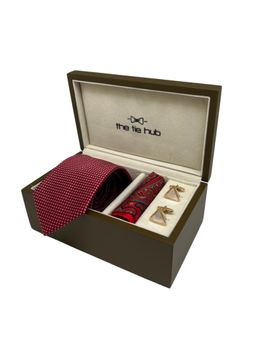 The Tie Hub - Men Maroon Silk Paisley Necktie & Pocket Square with Pair Of Cufflink Gift Set