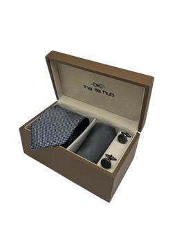 The Tie Hub - Men Navy Blue Silk Textured Necktie & Pocket Square with Pair Of Cufflink Gift Set