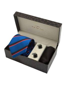 The Tie Hub - Men Red Microfibre Stripes Necktie & Pocket Square with Pair Of Cufflink Gift Set