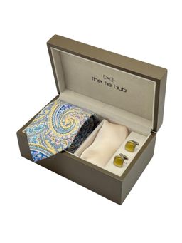 The Tie Hub - Men Multi-Color Silk Paisley Necktie & Pocket Square with Pair Of Cufflink Gift Set