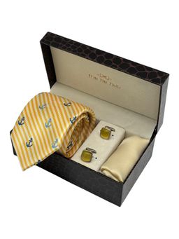 The Tie Hub - Men Yellow Microfibre Novelty Necktie & Pocket Square with Pair Of Cufflink Gift Set