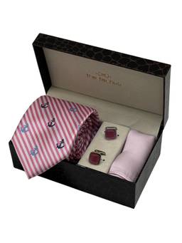 The Tie Hub - Men Pink Microfibre Novelty Necktie & Pocket Square with Pair Of Cufflink Gift Set