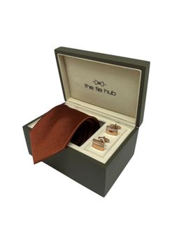 The Tie Hub - Men Rust Silk Necktie & Pair Of Cufflink Gift Set