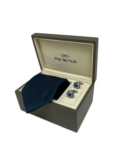 The Tie Hub - Men Blue Silk Solid/Plain Necktie & Pair Of Cufflink Gift Set