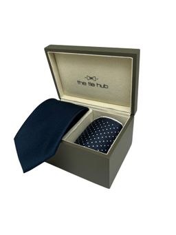 The Tie Hub - Men Blue Silk Polka Dots Necktie & Pocket Square Gift Set