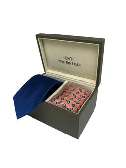 The Tie Hub - Men Blue Silk Paisley Necktie & Pocket Square Gift Set