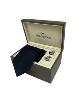 The Tie Hub - Men Blue Silk Solid/Plain Necktie & Pair Of Cufflink Gift Set
