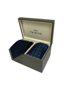 The Tie Hub - Men Blue Silk Printed Necktie & Pocket Square Gift Set