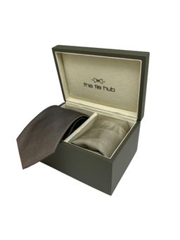 The Tie Hub - Men Brown Silk Solid/Plain Necktie & Pocket Square Gift Set