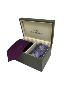 The Tie Hub - Men Purple Silk Paisley Necktie & Pocket Square Gift Set