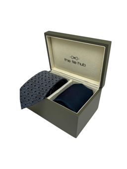 The Tie Hub - Men Navy Blue Silk Floral Necktie & Pocket Square Gift Set