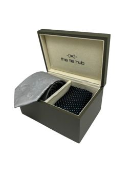 The Tie Hub - Men Grey Silk Floral Necktie & Pocket Square Gift Set