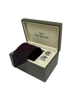The Tie Hub - Men Burgundy Silk Textured Necktie & Pair Of Cufflink Gift Set