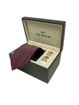 The Tie Hub - Men Maroon Silk Textured Necktie & Pair Of Cufflink Gift Set