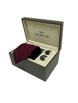 The Tie Hub - Men Maroon Silk Polka Dots Necktie & Pair Of Cufflink Gift Set