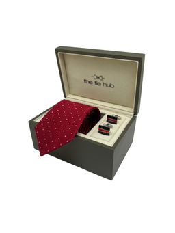 The Tie Hub - Men Red Silk Polka Dots Necktie & Pair Of Cufflink Gift Set