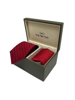 The Tie Hub - Men Red Silk Polka Dots Necktie & Pocket Square Gift Set