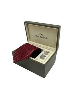 The Tie Hub - Men Maroon Silk Embroidered Necktie & Pair Of Cufflink Gift Set