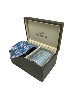 The Tie Hub - Men Blue Silk Paisley Necktie & Pocket Square Gift Set