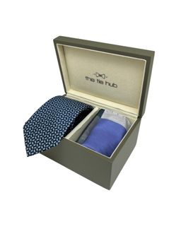 The Tie Hub - Men Navy Blue Silk Embroidered Necktie & Pocket Square Gift Set