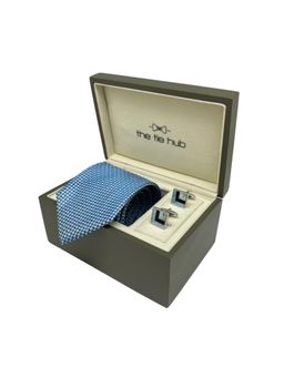 The Tie Hub - Men Blue Silk Embroidered Necktie & Pair Of Cufflink Gift Set