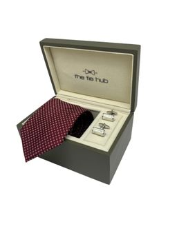 The Tie Hub - Men Burgundy Silk Embroidered Necktie & Pair Of Cufflink Gift Set