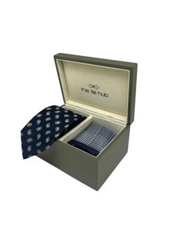 The Tie Hub - Men Navy Blue Silk Paisley Necktie & Pocket Square Gift Set