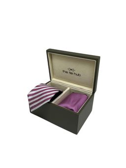 The Tie Hub - Men Multi-Color Silk Stripes Necktie & Pocket Square Gift Set