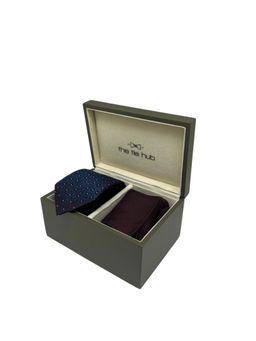 The Tie Hub - Men Blue & Maroon Silk Floral Necktie with Pocket Square Gift Set