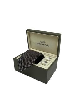 The Tie Hub - Men Navy Blue Silk Embroidered Necktie & Pair Of Cufflink Gift Set