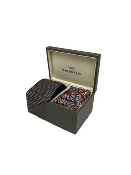 The Tie Hub - Men Navy Blue Silk Embroidered Necktie & Pocket Square Gift Set