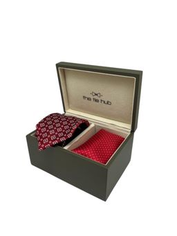 The Tie Hub - Men Red Silk Floral Necktie & Pocket Square Gift Set