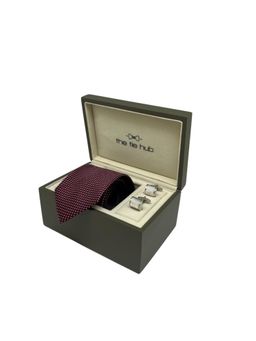 The Tie Hub - Men Maroon Silk Embroidered Necktie & Pair Of Cufflink Gift Set