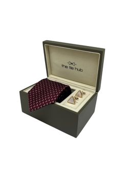 The Tie Hub - Men Maroon Silk Paisley Necktie & Pair Of Cufflink Gift Set
