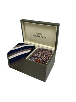 The Tie Hub - Men Multi-Color Silk Stripes Necktie & Pocket Square Gift Set