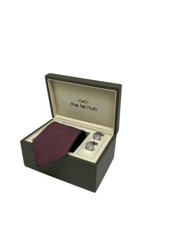 The Tie Hub - Men Burgundy Silk Embroidered Necktie & Pair Of Cufflink Gift Set