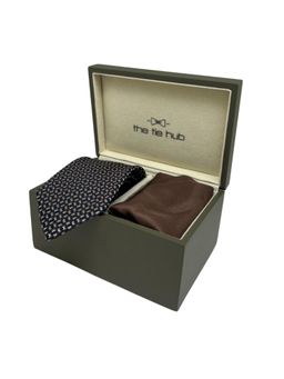 The Tie Hub - Men Navy Blue Silk Embroidered Necktie & Pocket Square Gift Set
