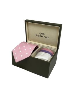 The Tie Hub - Men Pink Silk Polka Dots Necktie & Pocket Square Gift Set