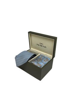 The Tie Hub - Men Blue Silk Textured Necktie & Pocket Square Gift Set