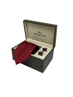 The Tie Hub - Men Red Silk Paisley Necktie & Pair Of Cufflink Gift Set