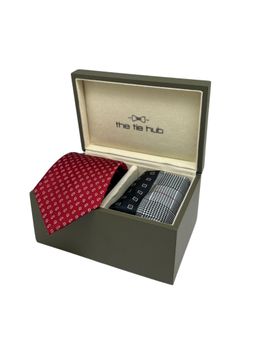 The Tie Hub - Men Red Silk Paisley Necktie & Pocket Square Gift Set