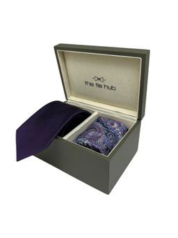 The Tie Hub - Men Purple Silk Paisley Necktie & Pocket Square Gift Set