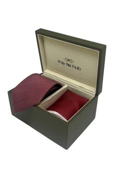 The Tie Hub - Men Burgundy Silk Textured Necktie & Pocket Square Gift Set