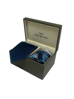 The Tie Hub - Men Blue Silk Paisley Necktie & Pocket Square Gift Set
