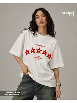 SELEKT - White Starstruck Red Stars Oversized T-Shirt