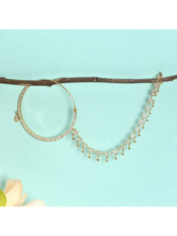 Laida - Gold-Plated & White Ad-Studded Big Nosepin with Chain