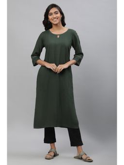 Aurelia - Green Yarn Dyed Straight Rayon Kurta