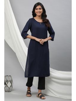 Aurelia - Navy Blue Yarn Dyed Straight Rayon Kurta